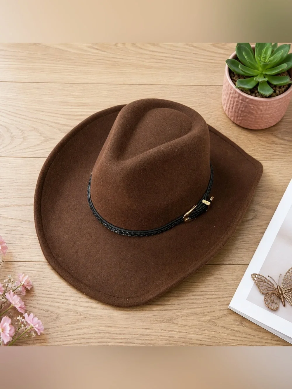 Classic Brown Wool Fedora Hat with Braided Band